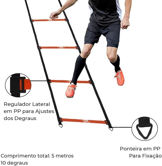 Escada Funcional + 10 Cones Furados c/ Barreiras + 10 Pratos 3