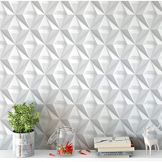 Papel de Parede 3D Branco e Cinza Triângulo 2