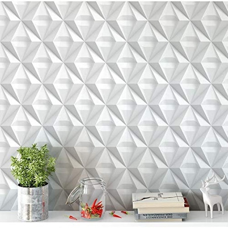 Papel de Parede 3D Branco e Cinza Triângulo 2
