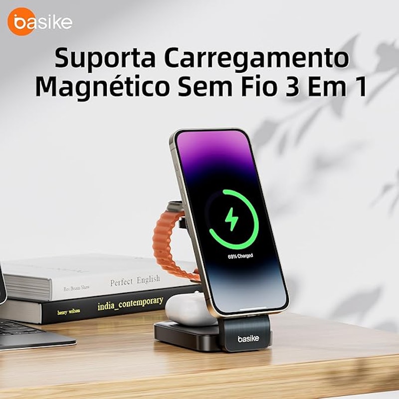 Carregador por Indução Basike Ba 3 em 1 Carga Rápida Magnético sem Fio 2