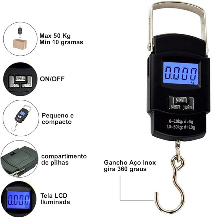 Balança Digital Portátil Gancho 5
