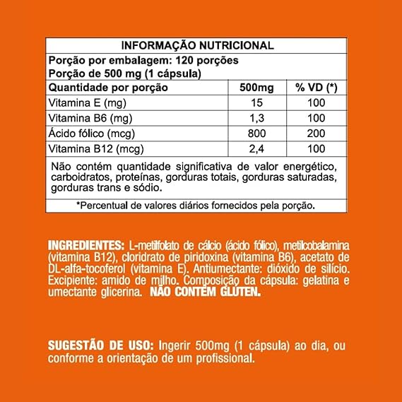 Metilfolato Ácido Fólico 800 mcg Vitamina B12 B6 Original 3