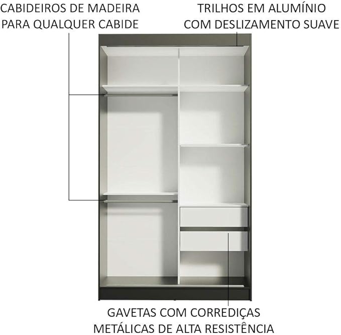 Guarda-Roupa Solteiro Tokio 2 Portas de Correr 2 Gavetas 5
