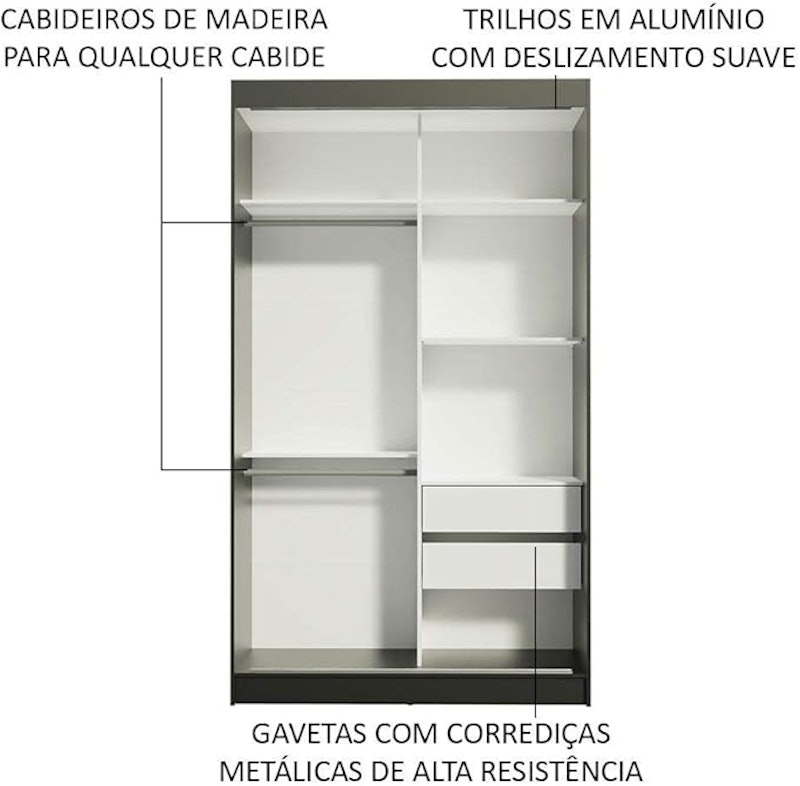 Guarda-Roupa Solteiro Tokio 2 Portas de Correr 2 Gavetas 5