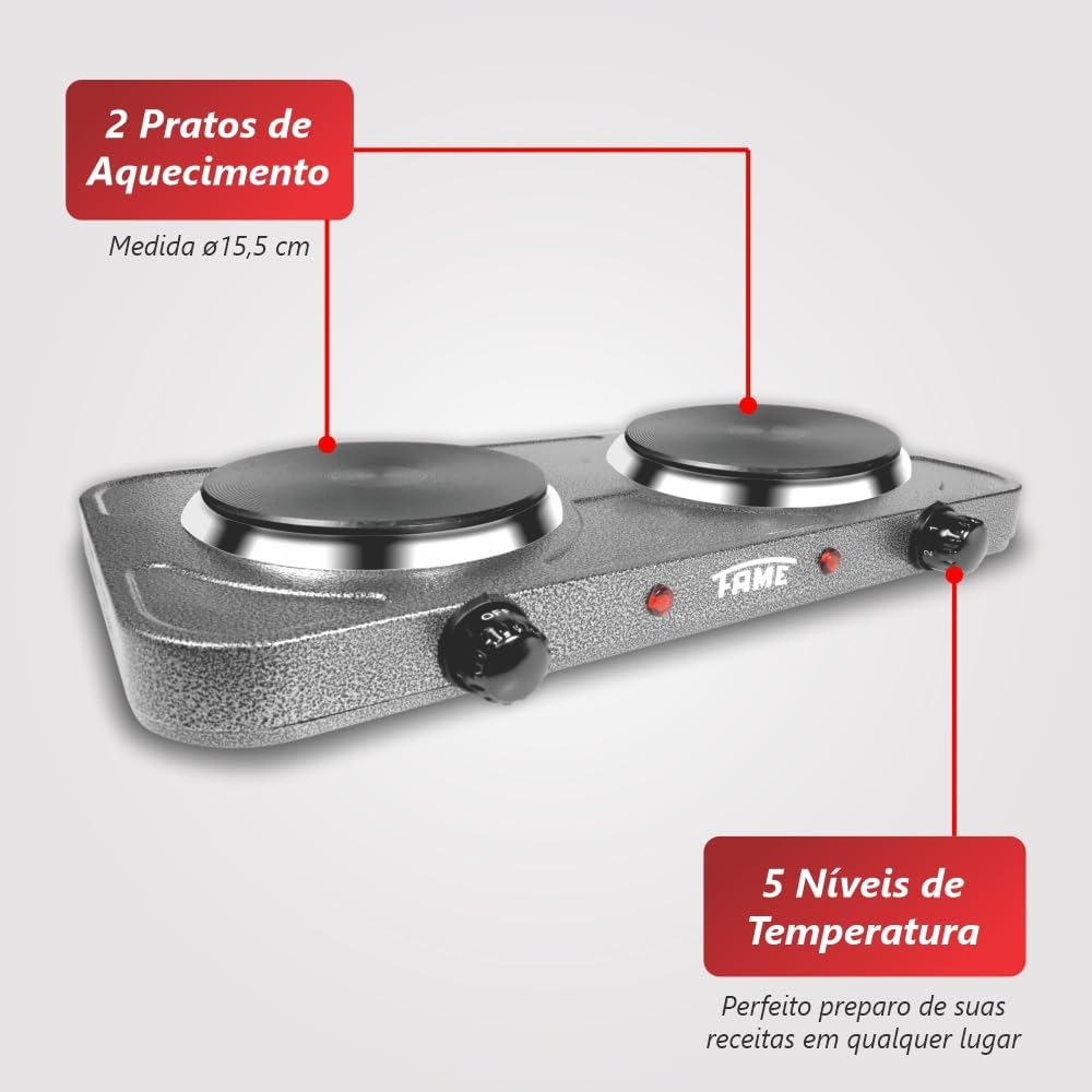 Fogãozinho Elétrico com Dois Pratos de Aquecimento 2