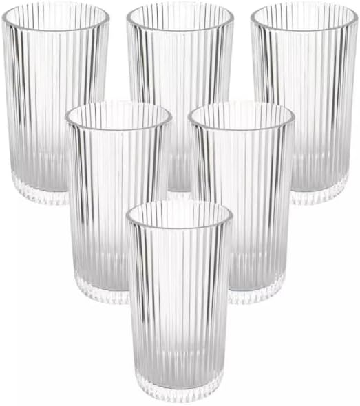 Jogo de Copos 6 Peças Altos e Transparente 420 ml + 1 Jarra em Vidro 1,2 L Graffiato 2