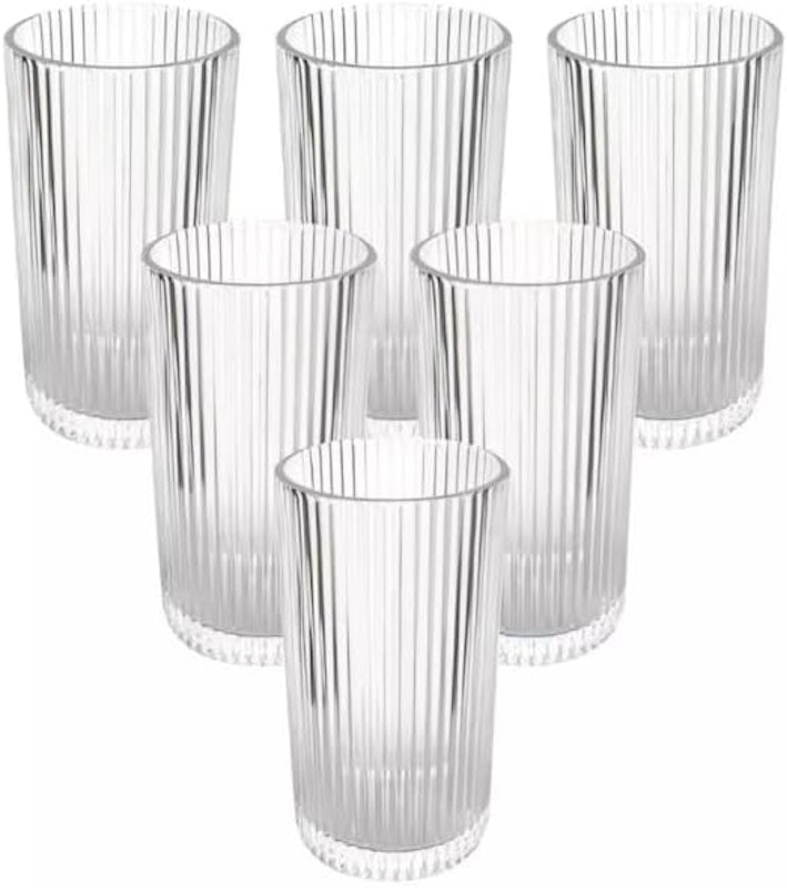Jogo de Copos 6 Peças Altos e Transparente 420 ml + 1 Jarra em Vidro 1,2 L Graffiato 2