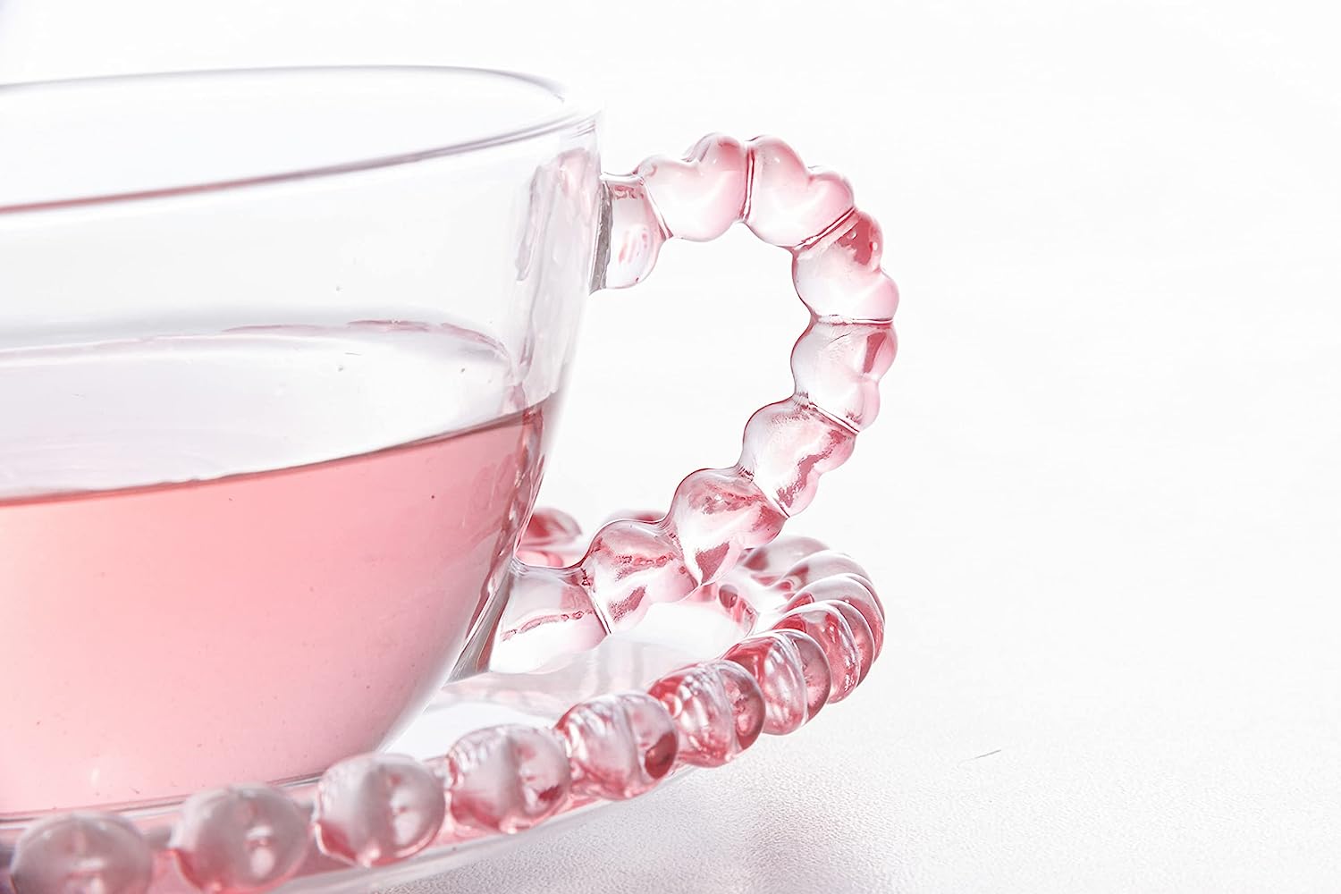 Xícara de Chá de Cristal com Pires Coração Borda Rosa  3