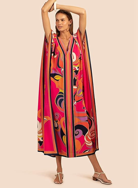 Vestido Feminino Caftan com Estampa Floral Saída de Praia 1