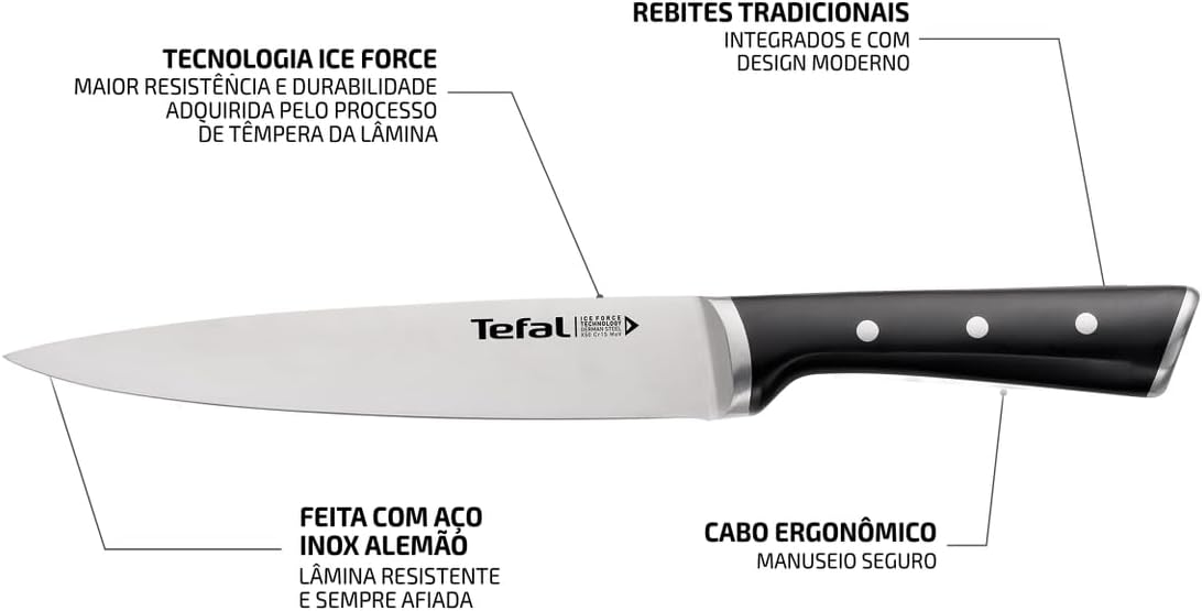 Faca Chef Aço Inox Tefal 20 cm Ice Force 3