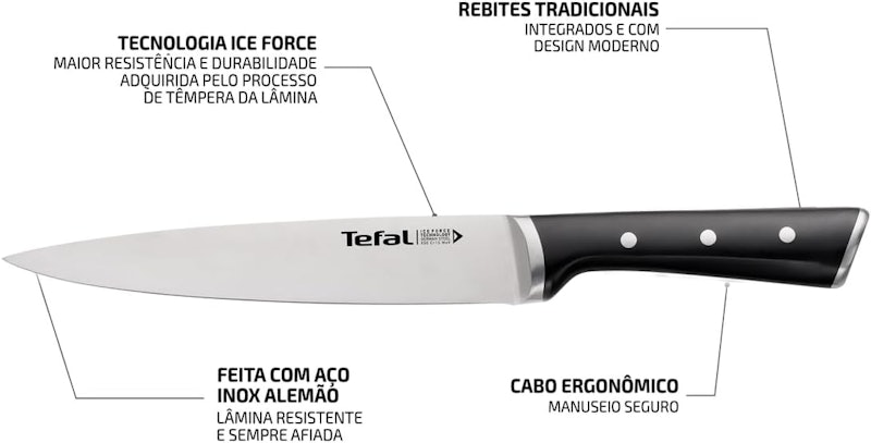 Faca Chef Aço Inox Tefal 20 cm Ice Force 3