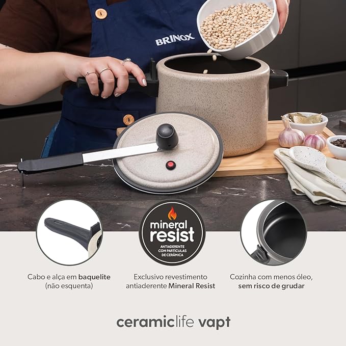 Panela de Pressão Brinox Vapt Antiaderente Ceramic Life 3 L 4