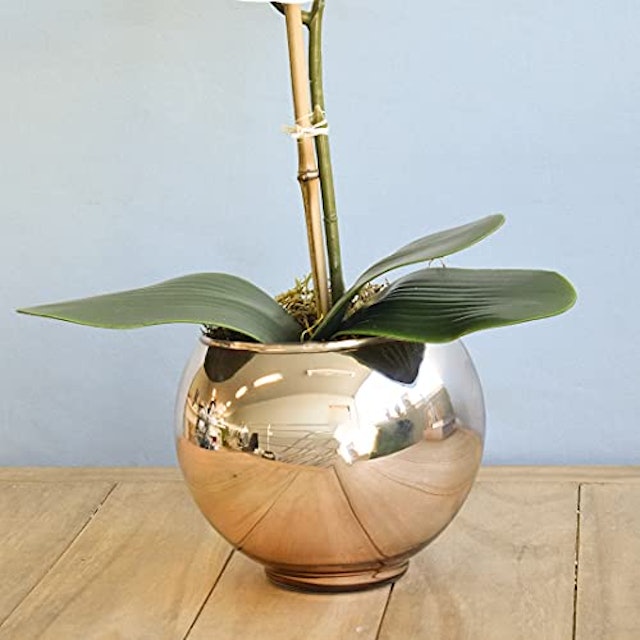 Arranjo de Orquídea Artificial Branca Vaso Rose Gold 4