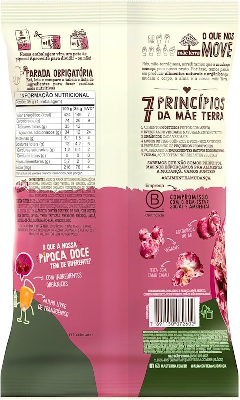 Zooreta Pipoca Rosa Orgânica Mãe Terra 2