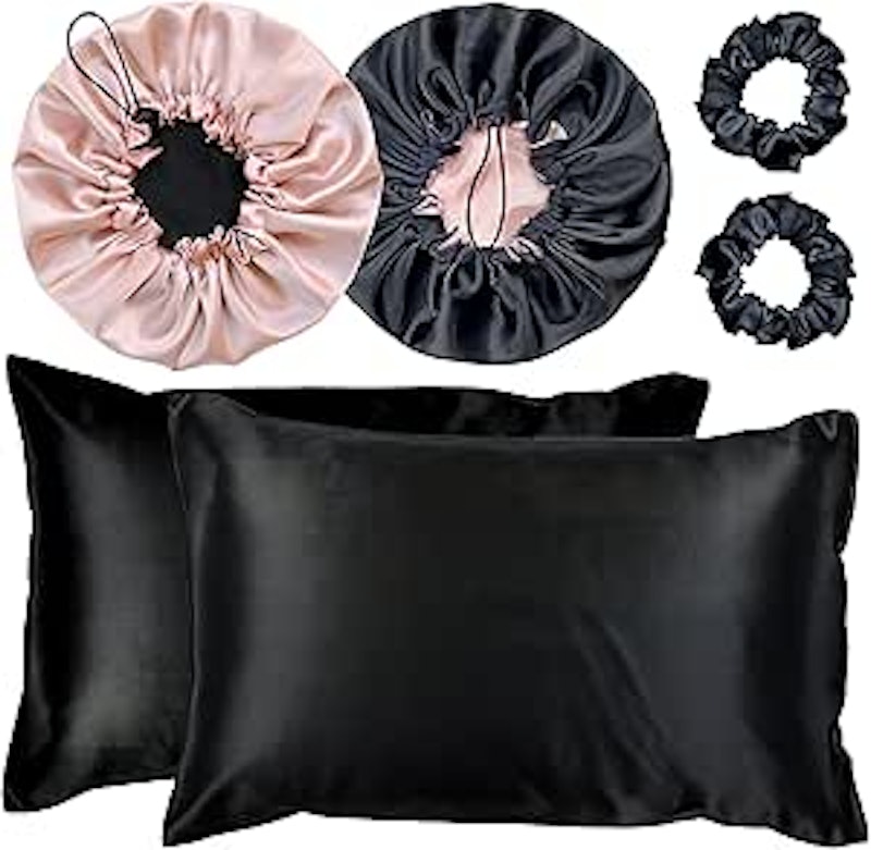 Kit 2 Fronhas de Cetim Seda + 2 Toucas + 2 Xuxinhas 1