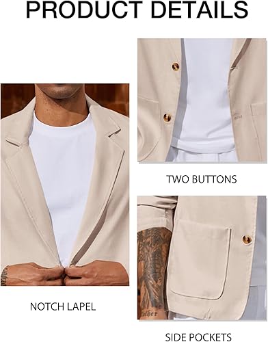 Blazer Masculino Casual de Linho com Dois Botões Slim Fit Leve para Negócios 4
