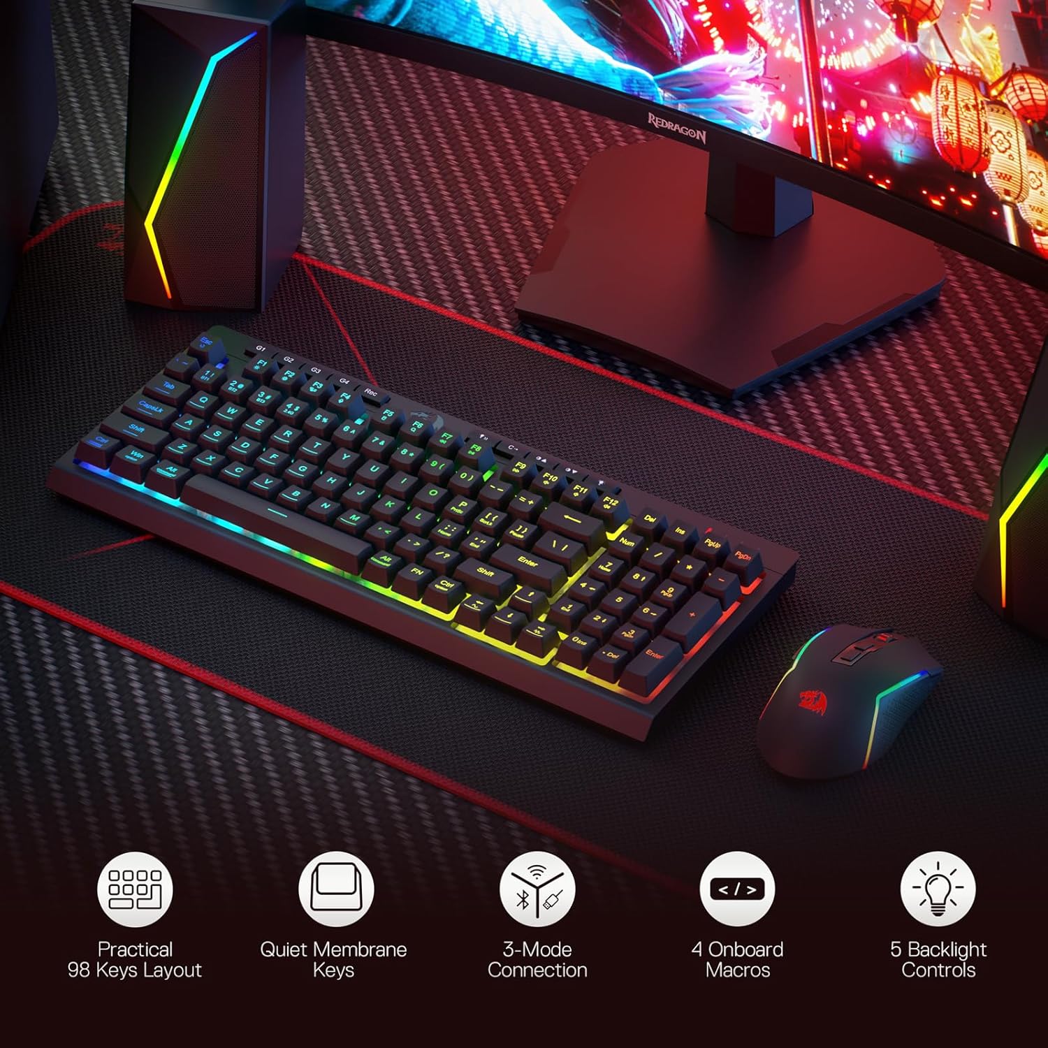 Kit de Teclado e Mouse para Jogos Sem Fio Redragon 2