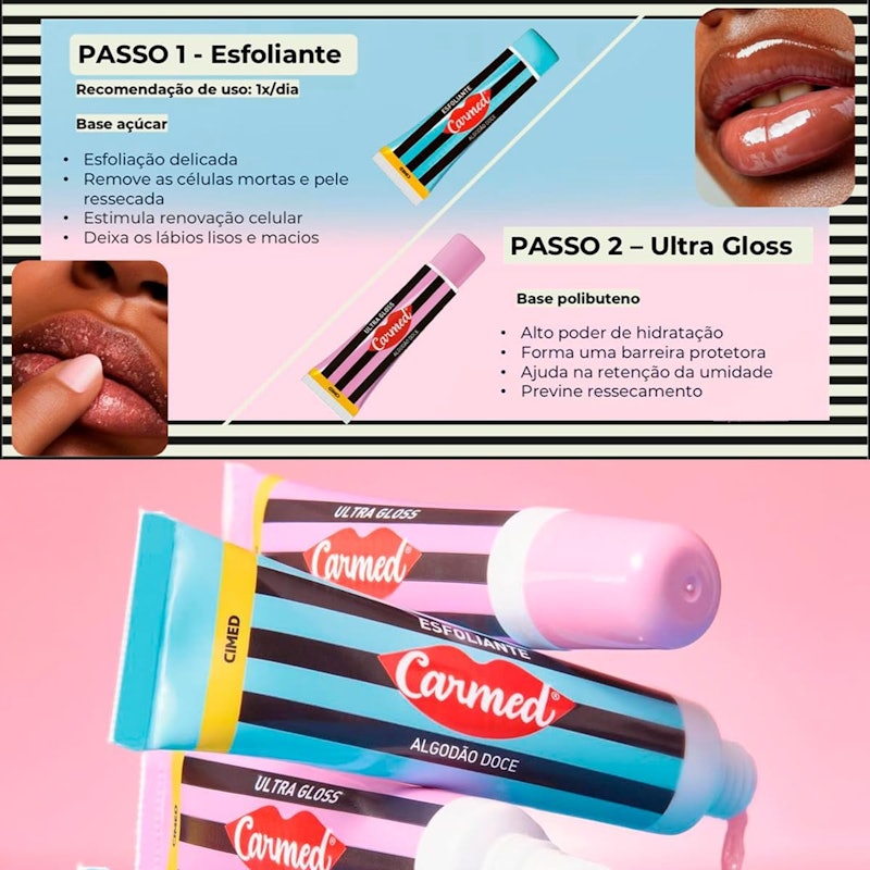 Carmed Kit SOS Lábios Esfoliante + Ultra Gloss Brilho Aroma Algodão Doce 2