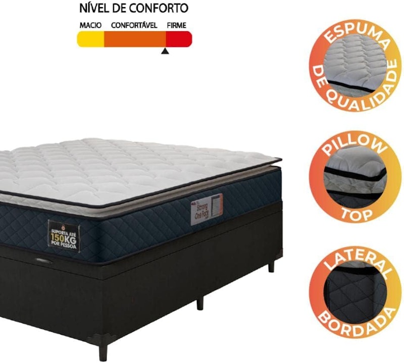 Cama Box Baú Casal Colchão Espuma D45 Pillow Top Strong 3