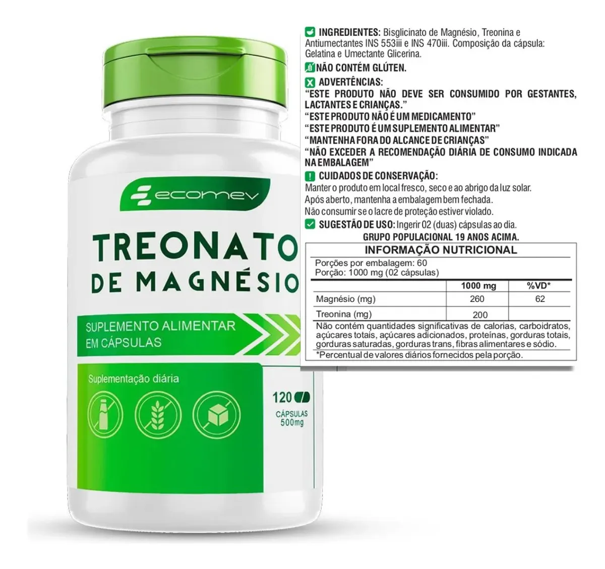 Magnésio Treonato 500 mg  2