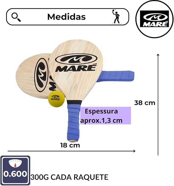 Kit Frescobol em Madeira com Bolsa e Bolinha Maré 2