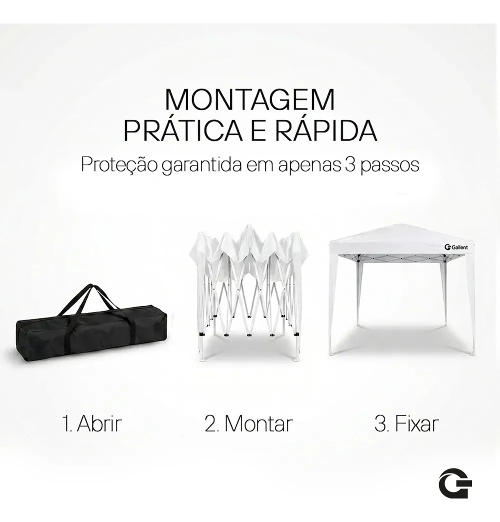 Tenda Gazebo Sanfonado Dobrável 3 x 3 m com Mala de Transporte Gallant 4