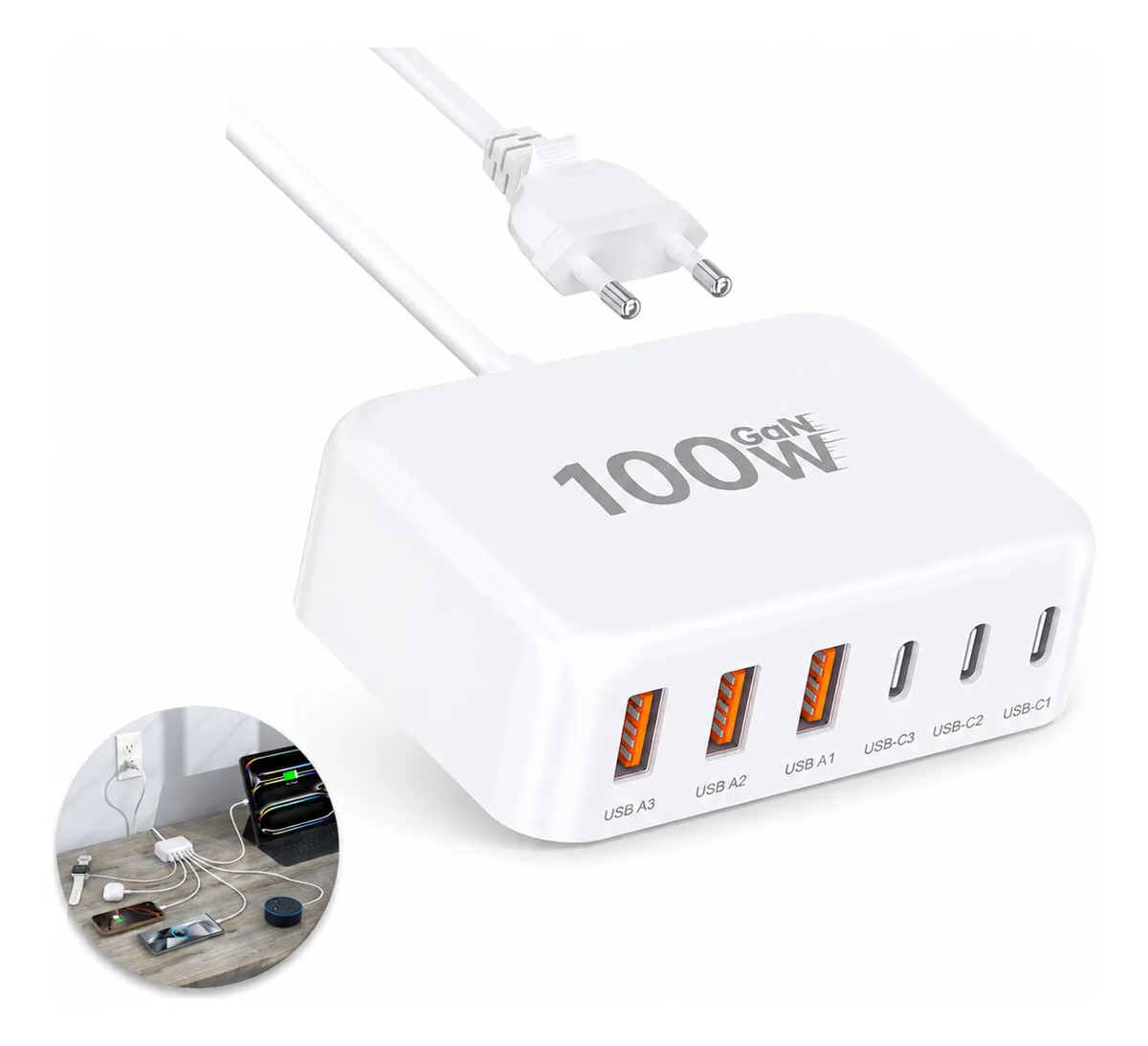 Hub de Carregamento Tipo Cubo com 6 Portas GaN de 100 W 1