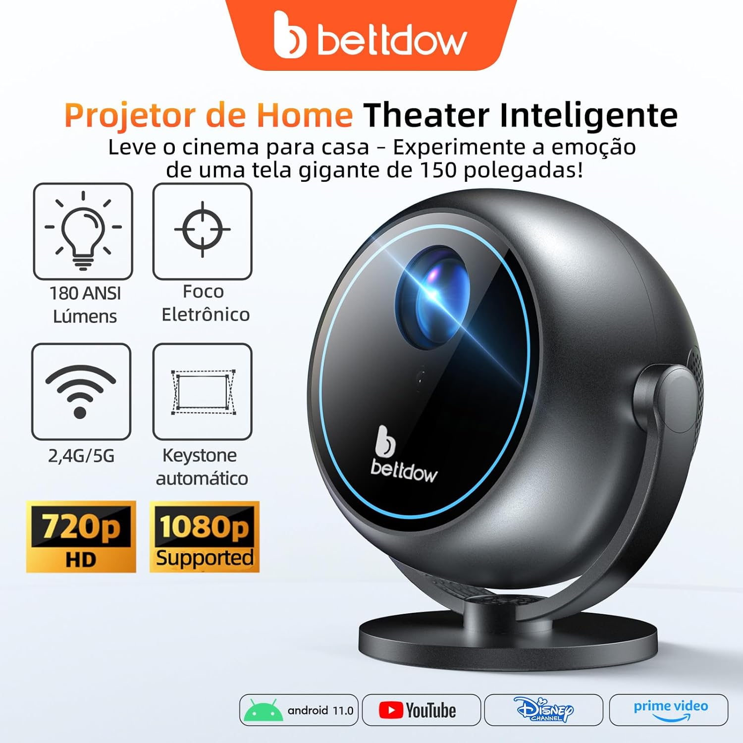 Mini Projetor Portatil 360° Bettdow 2