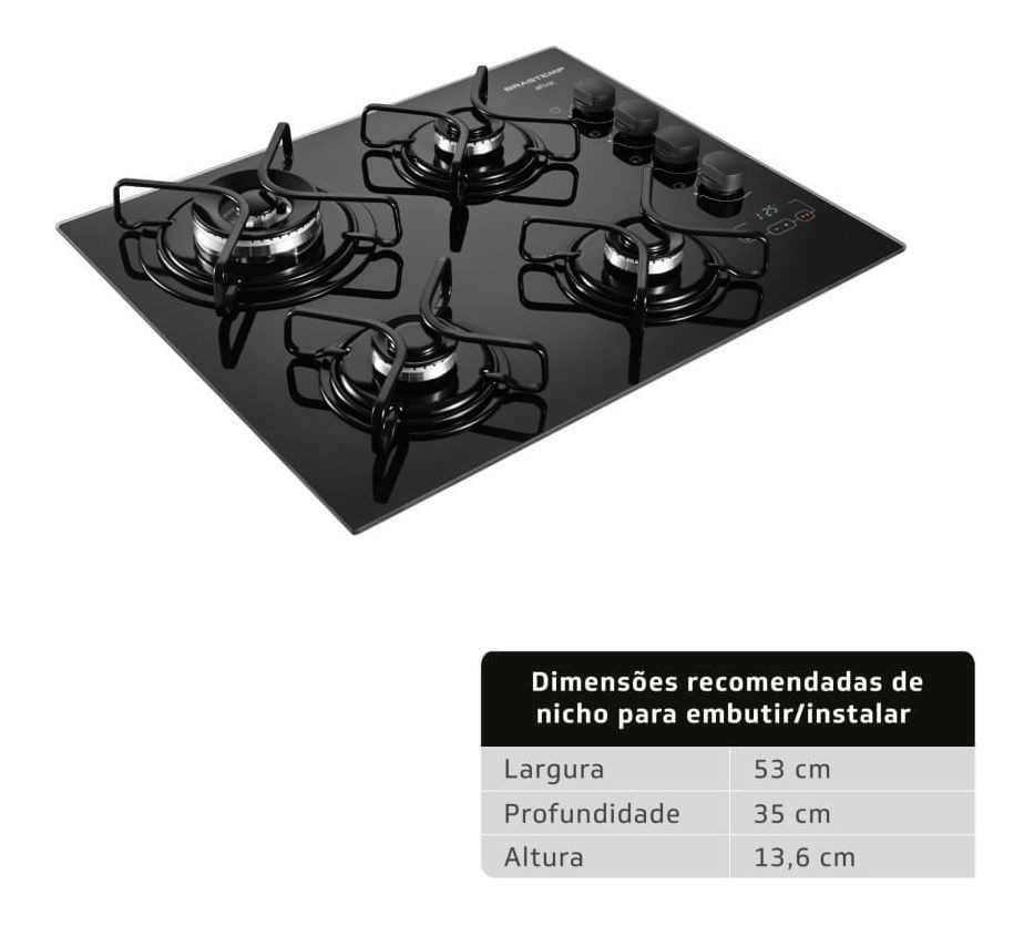 Cooktop 4 Bocas Brastemp com Duplachama e Timer Touch 4