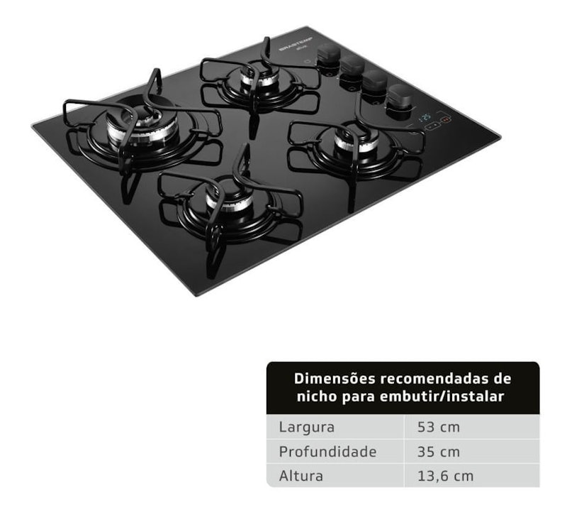 Cooktop 4 Bocas Brastemp com Duplachama e Timer Touch 4