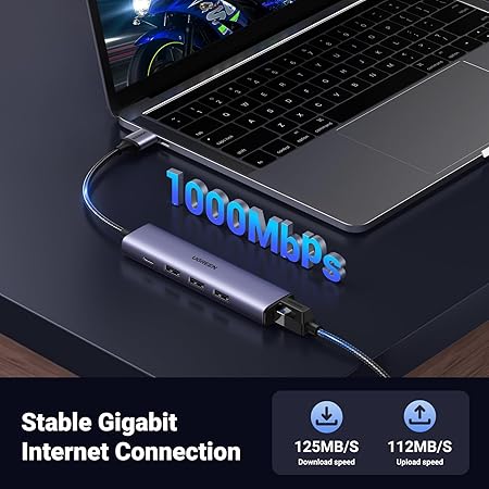 Hub Adaptador USB 3.0 Ugreen 5 em 1 com Porta Rj45 Ethernet 3