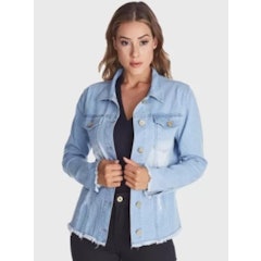 Jaqueta Jeans Desfiada Delavê Azul