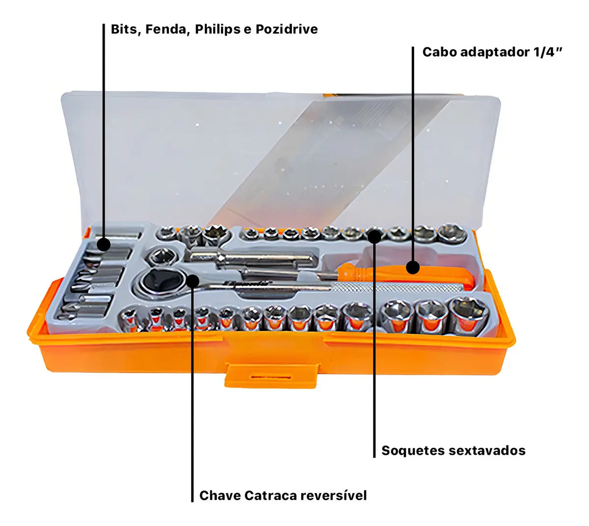 Jogo de Bits e Soquetes com Chave Catraca 40 Peças 5