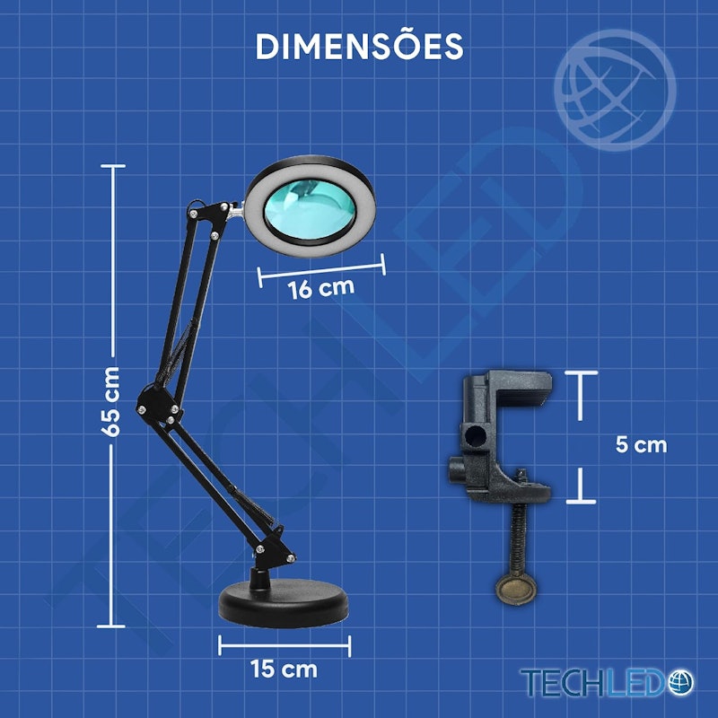Luminária de Mesa Articulada LED Ring Light com Aumento + Garra 5