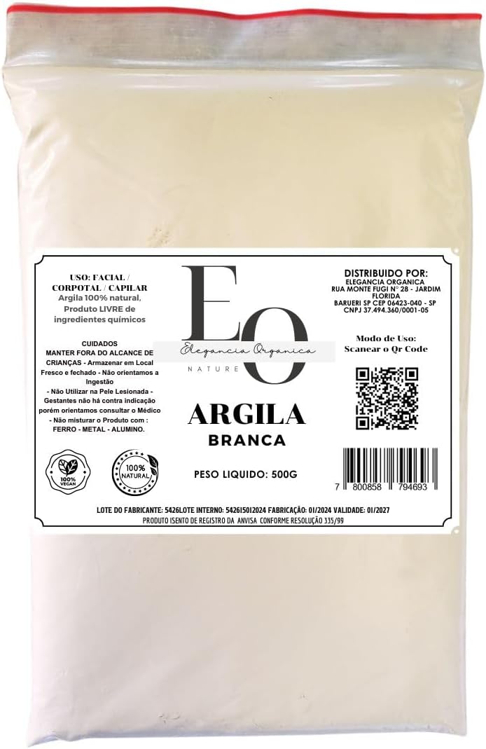 Argila Branca Clareadora 500 g 100% Natural 1
