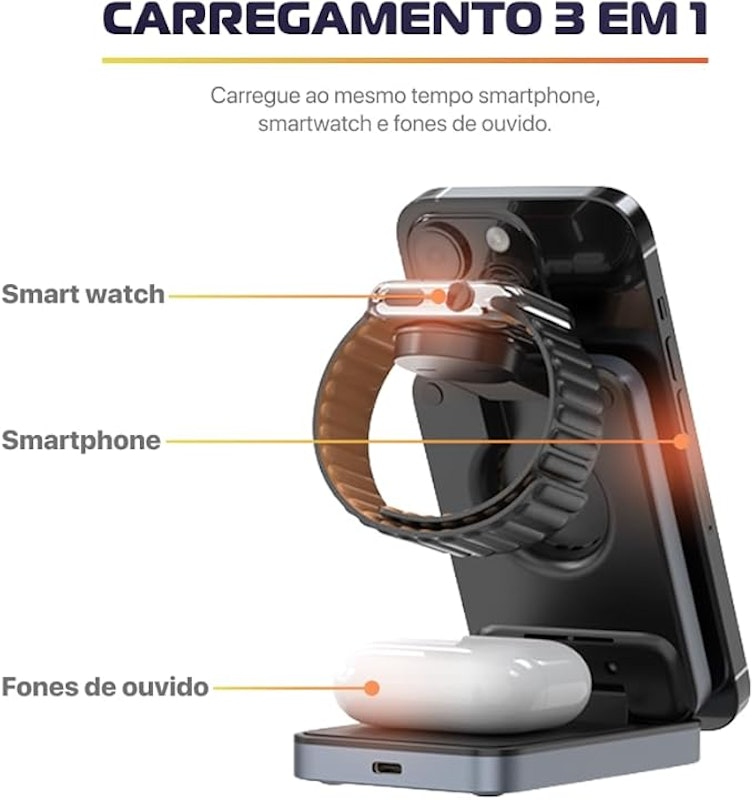 Carregador por Indução 3 em 1 Amet 3