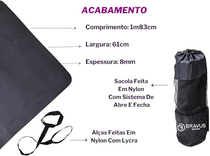 Tapete de Yoga e Exercício Confort Preto em NBR e Bolsa 2