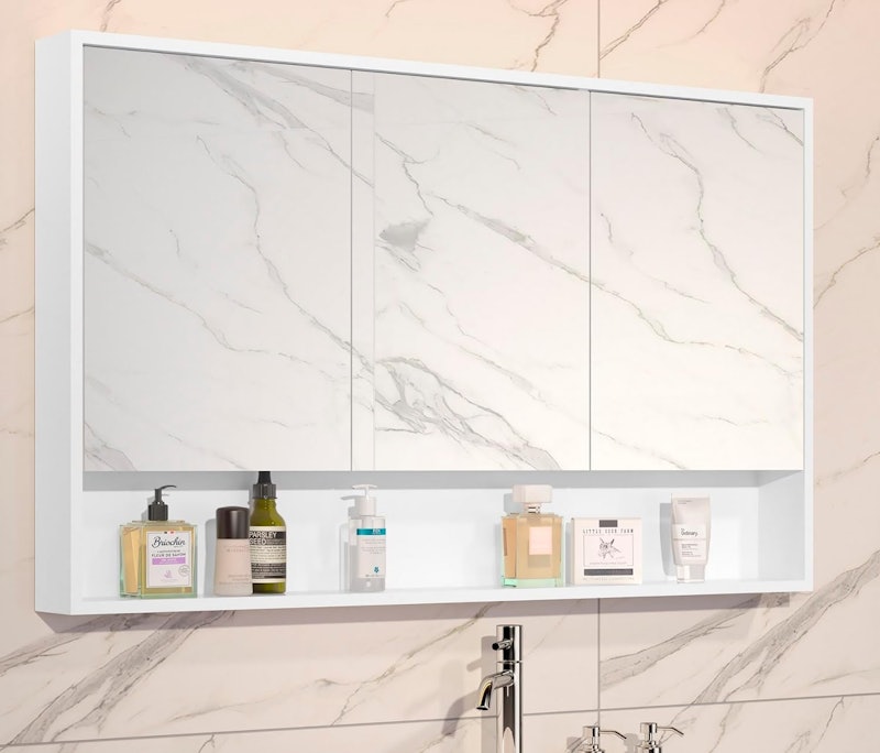 Armário Banheiro 90 cm 3 Portas com Espelho Hefesto Branco 1