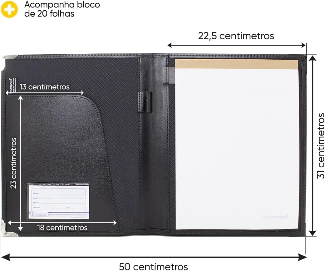 Pasta Convenção Semi Luxo com Suporte para Bloco em Couro Sintético 4