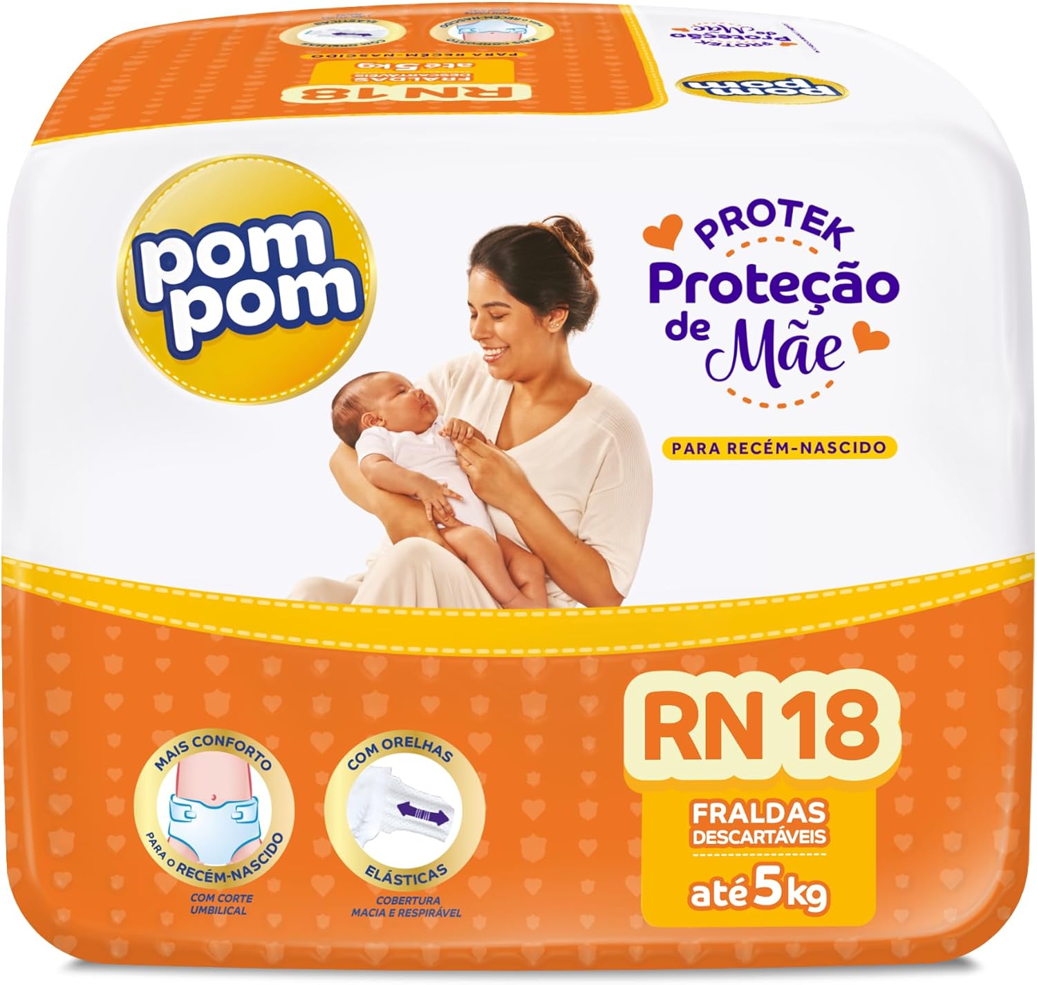Fralda Pom Pom Protek Proteção de Mãe RN 1