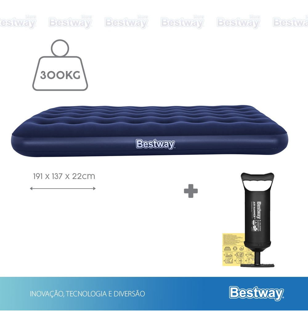 Colchão Inflável Casal Camping + Bomba de Ar Manual Bestway 4