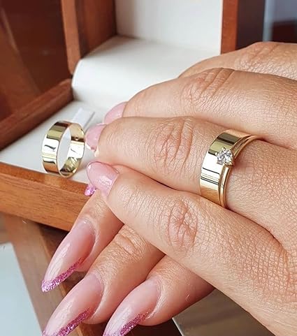 Aliança Par Italiana Ouro 24 K 6 mm com Anel Solitário 4