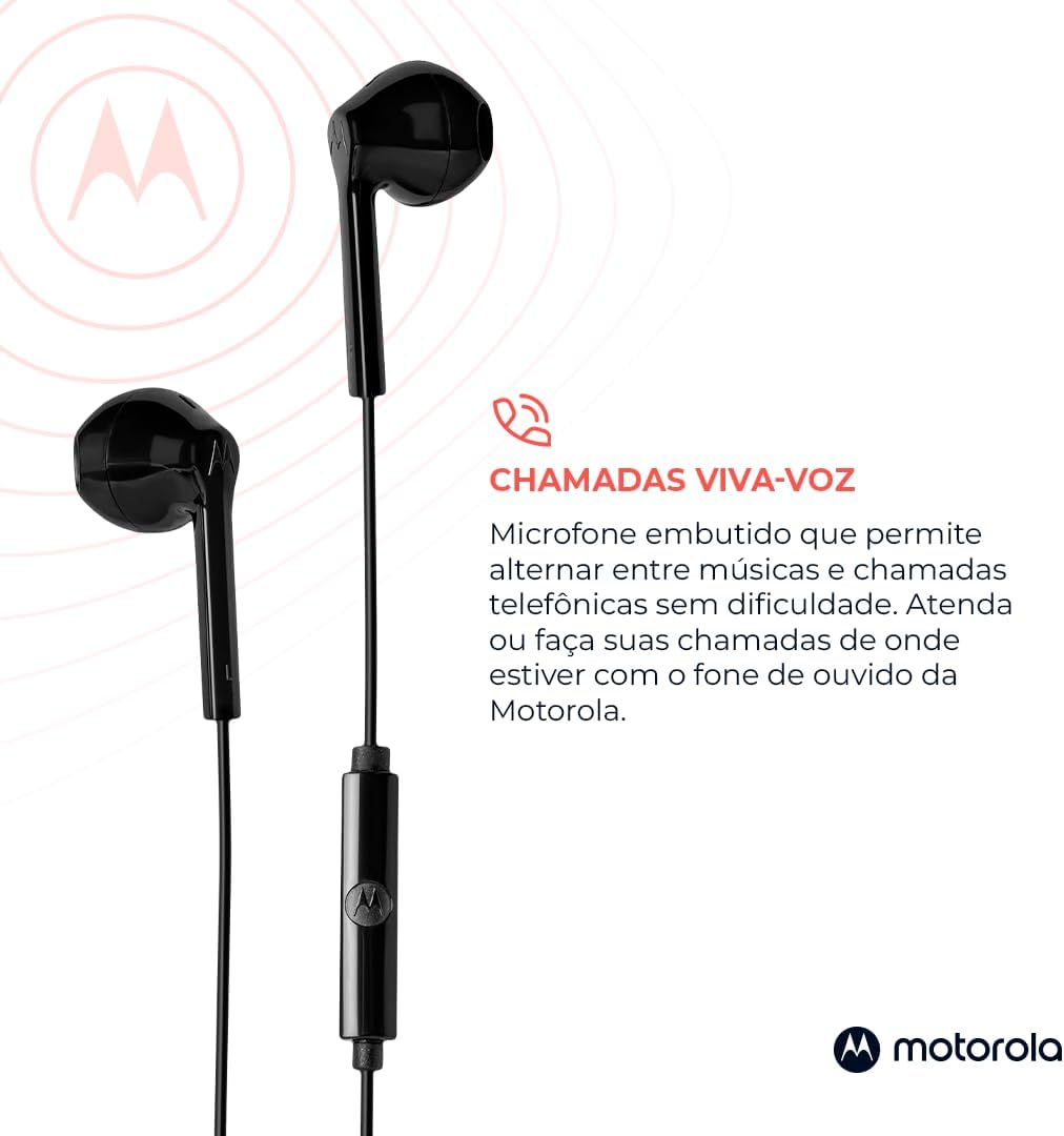Fone de Ouvido Motorola Intra-Auricular com Microfone Bulk | Preto 3