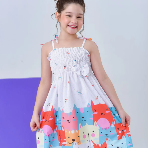 Vestido Infantil Ciganinha Gatos  5