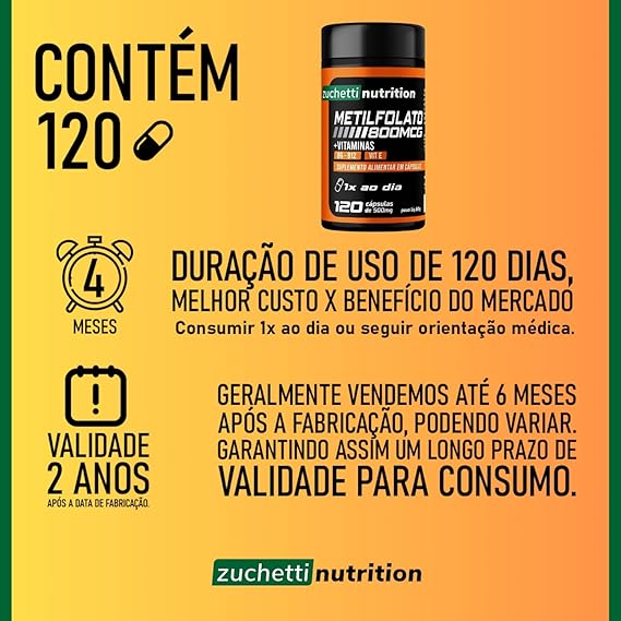 Metilfolato Ácido Fólico 800 mcg Vitamina B12 B6 Original 2