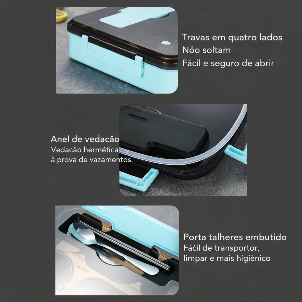 Lancheira Portátil Térmica com Compartimentos em Aço Inox 3