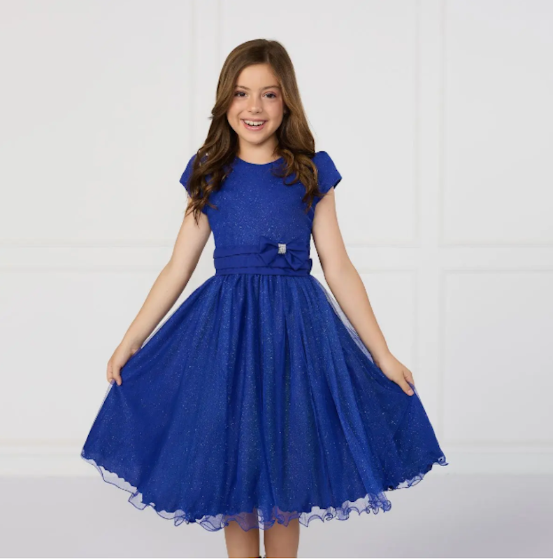 Vestido Glitter Nervura Azul Royal 5