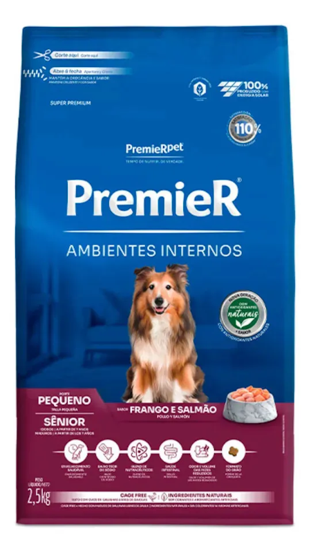 PremieR Ambientes Internos Cães Adultos Porte Pequeno Frango e Salmão Sênior 1