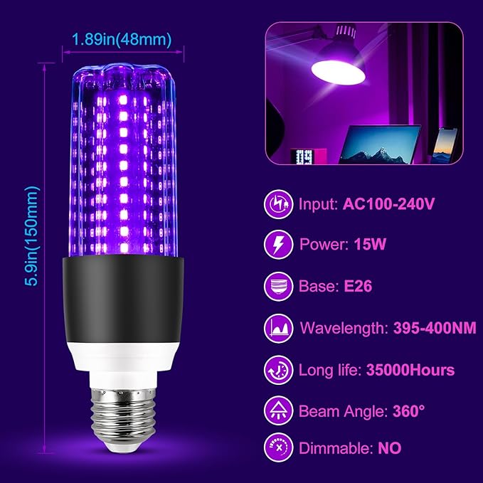 Lâmpada LED preta 15 W UV 5