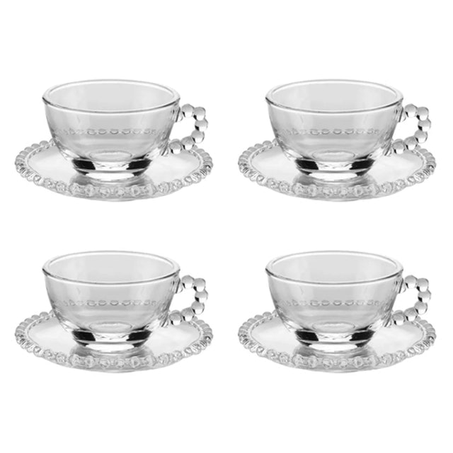 Conjunto 4 Xícaras de Chá de Cristal com Pires Pearl  2